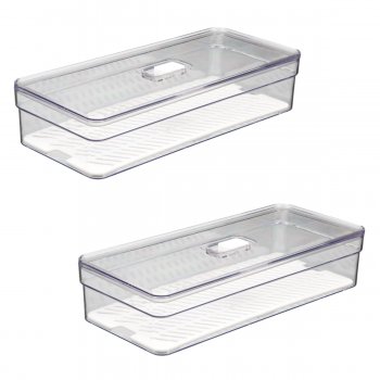 2 Organizador de Geladeira 3,6 Litros Cesto Tela c/ Tampa Multiuso Alimentos Verduras e Vegetais - 554