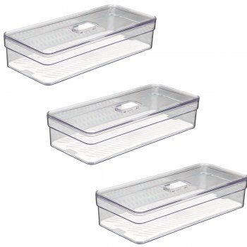 3 Organizador de Geladeira 3,6 Litros Cesto Tela c/ Tampa Multiuso Alimentos Verduras e Vegetais - 554