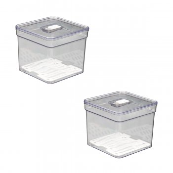 2 Organizador de Geladeira Quadrado 2,8 Litros Cesto Tela c/ Tampa Multiuso Alimentos Verduras e Vegetais - 570