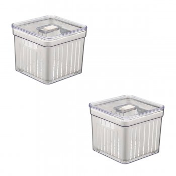 2 Organizador de Geladeira Quadrado 2,8 Litros Cesto Tela c/ Tampa Multiuso Alimentos Verduras e Vegetais - 571