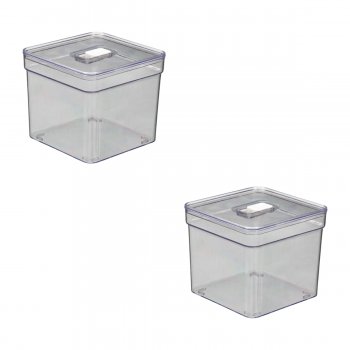 2 Organizador de Geladeira Liso 2,8 Litros Cesto Tela com Tampa Multiuso Alimentos Verduras e Vegetais - 572