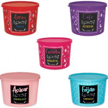Jogo Kit Mantimentos 5 Peças Decorado Potes 2L